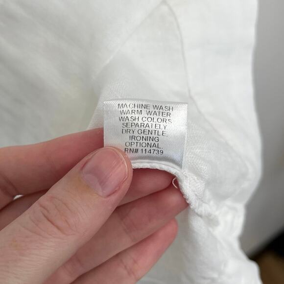 FLAX Linen Coastal Lightweight Boxy Relaxed Basic Rolled Short Sleeve Top -Med - Picture 9 of 10